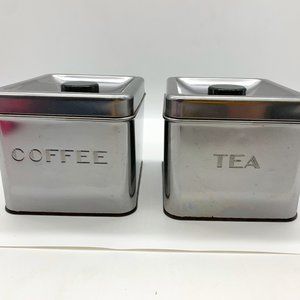 Vintage mid-century modern Garner Ware chrome Coffee & Tea canisters retro vibe